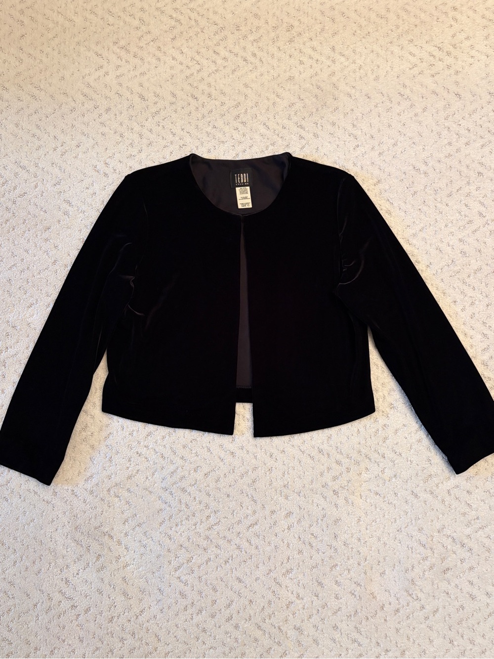 Teddi Evening Black Velvet Cropped Shrug Open Front Size 12 Coquette Goth Luxury